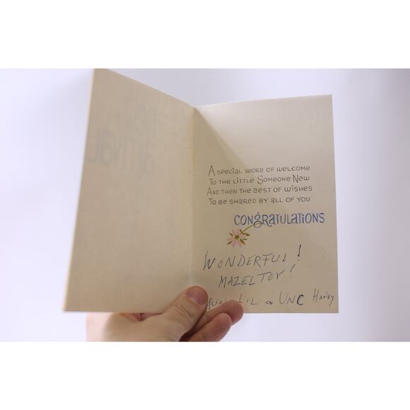 Cute Baby Bear and Bunny with Flowers, To Welcome the New Arrival, Used Card - Picture 2 of 2